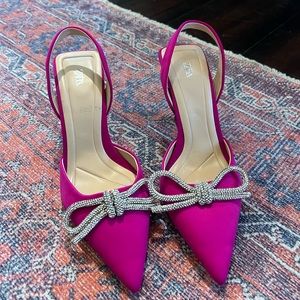 Zara Crystal Bow Sling Back Shoes - Pink